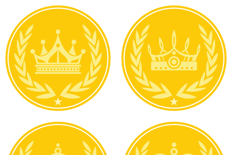 yellow-coin-icons-with-crown-on-white-background