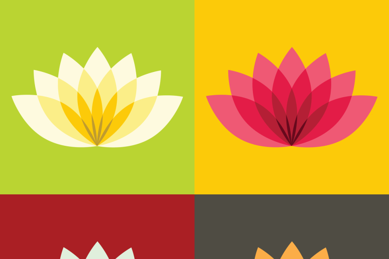 flat-lotos-flowers-on-color-background