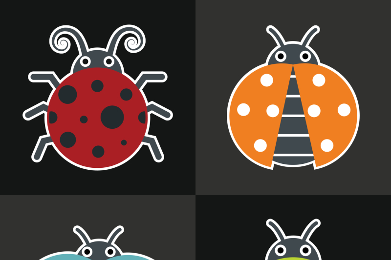 ladybug-icons-on-black-background