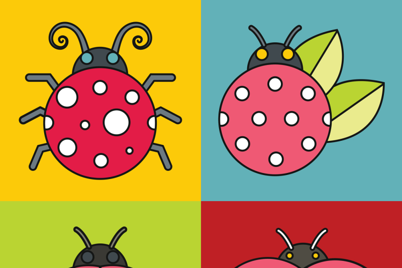 ladybug-icons-with-black-stroke-on-color-background