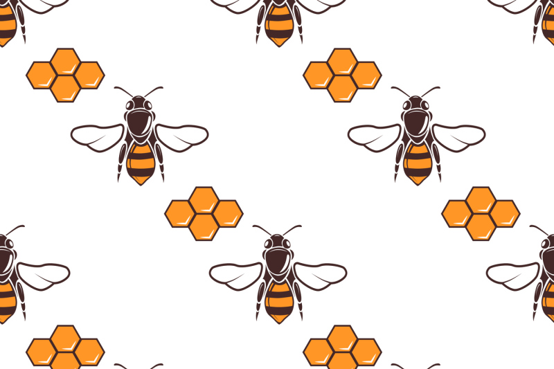 bees-honey-vector-seamless-pattern-in-brown-and-orange