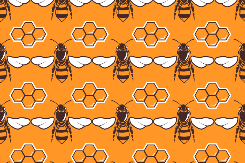 bees-honey-vector-seamless-pattern-in-brown-and-orange