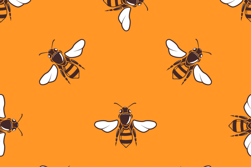 flying-bees-vector-seamless-pattern-in-bright-orange