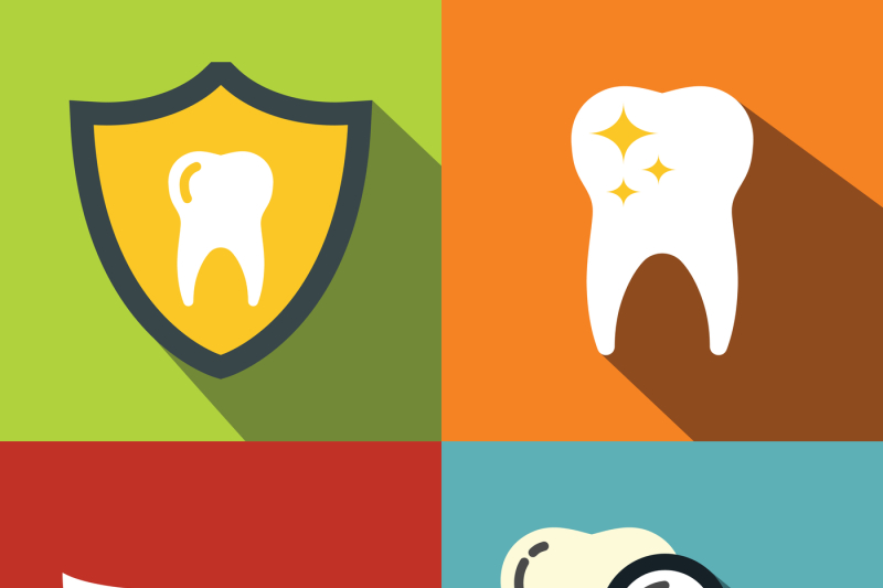 dentistry-medical-flat-icons-on-color-background-with-long-shadow