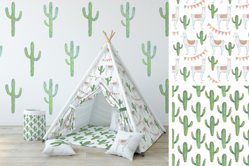 cactus-and-llama-watercolor-clipart-and-patterns
