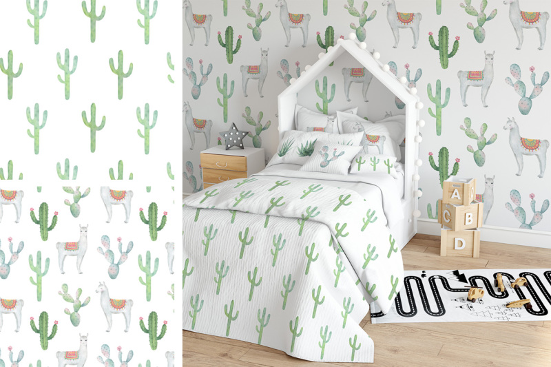 cactus-and-llama-watercolor-clipart-and-patterns