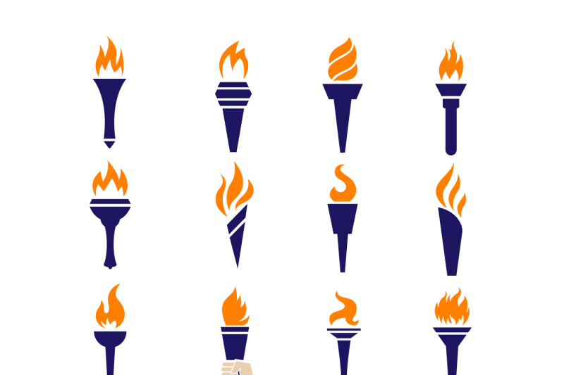 fire-torch-victory-championship-flame-flat-vector-icons