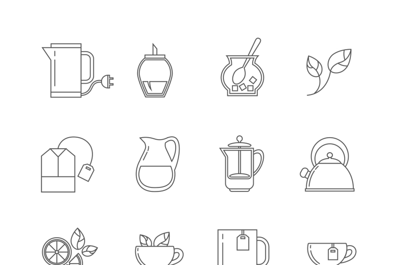 tea-thin-line-vector-icons-set