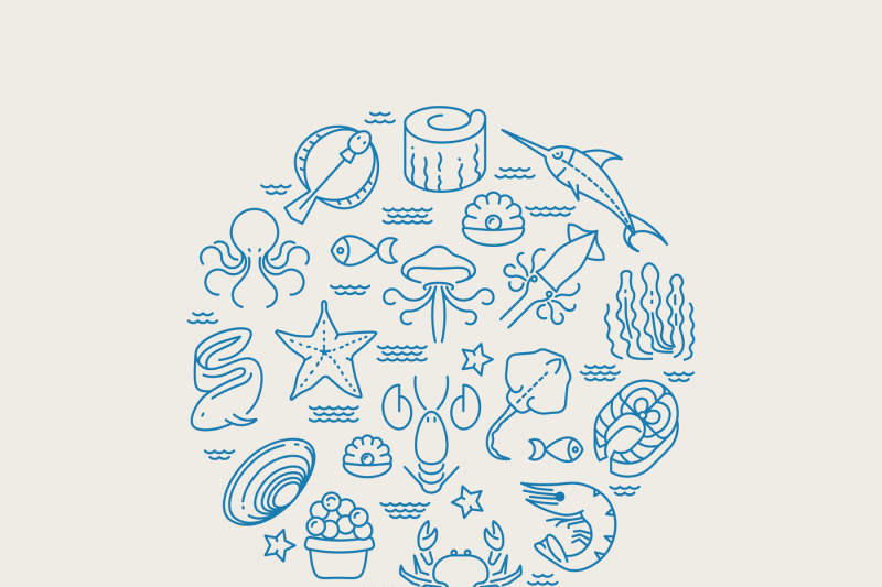 marine-animals-seafood-thin-line-icons-in-circle-design-restaurant-m