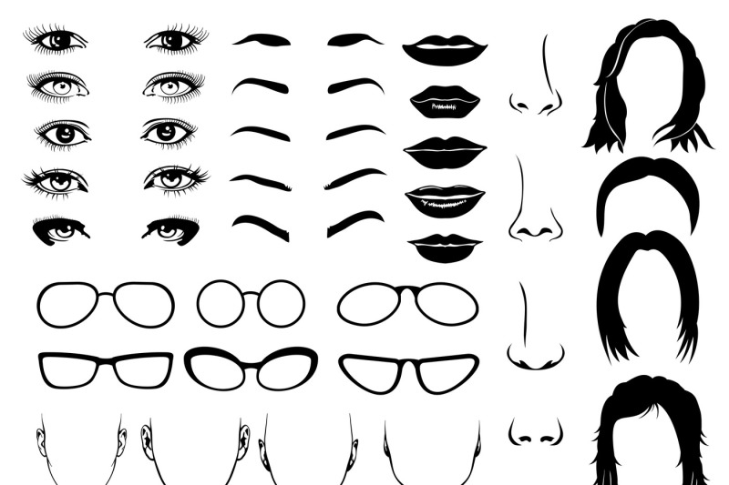 woman-face-parts-eye-glasses-lips-and-hair-vector-female-portrait