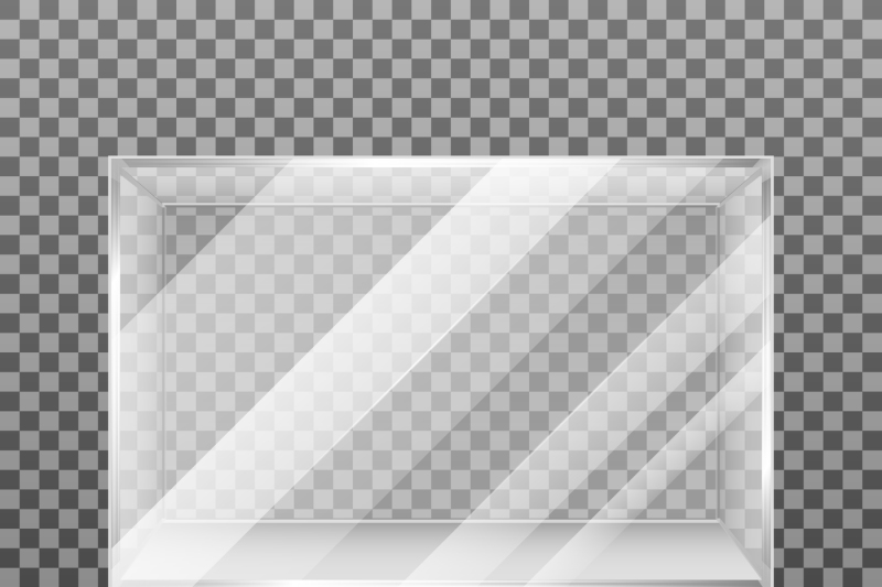 transparent-display-glass-box-isolated-on-checkered-background-vector