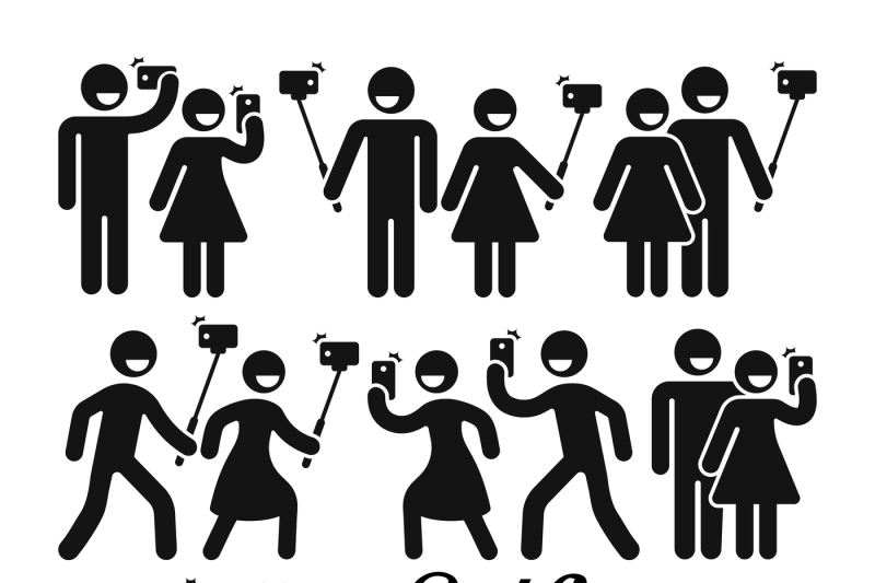 selfie-stick-woman-and-man-vector-icons-set