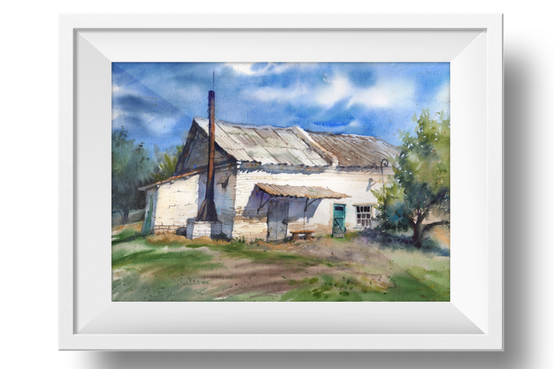 watercolor-painting-artwork-country-house-on-the-field