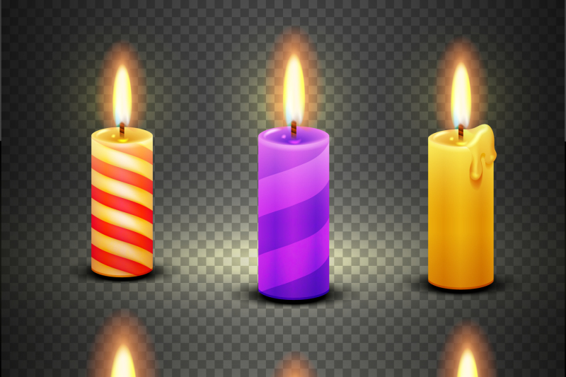 different-candles-with-flame-vector-set-isolated-on-checkered-transpar