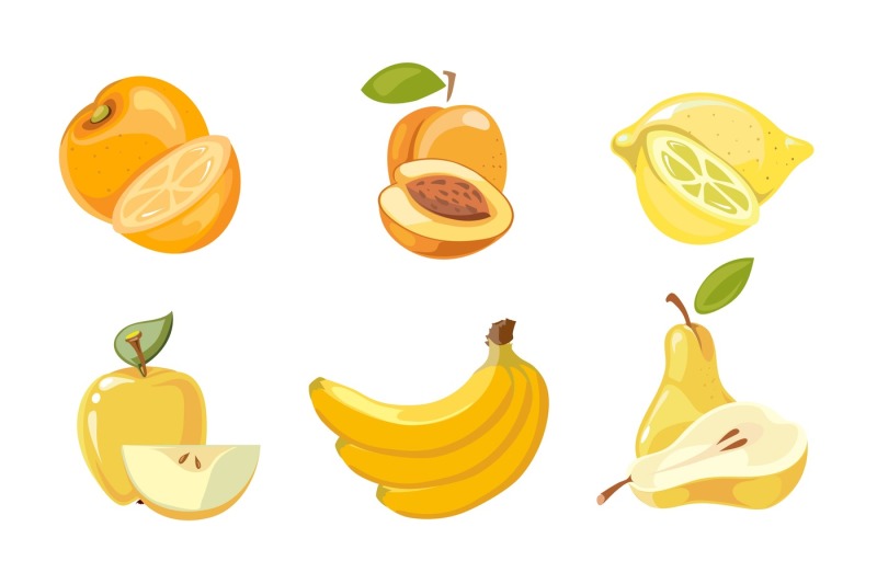 vector-yellow-fruits-collection-isolated-over-white