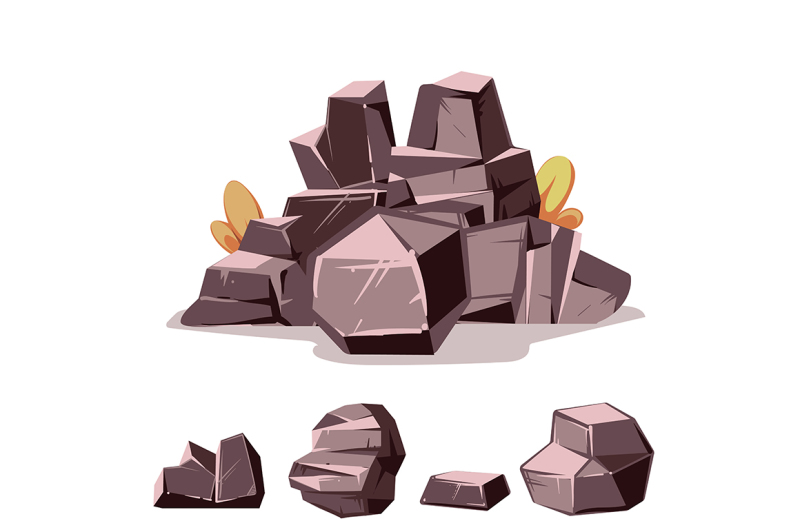 set-of-rocks-cartoon-isometric-3d-flat-style