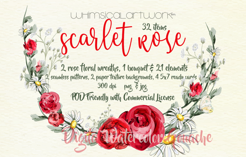 scarlet-rose-watercolor-floral-elements