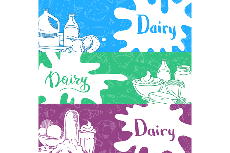vector-banners-with-lettering-and-hand-drawn-dairy-products