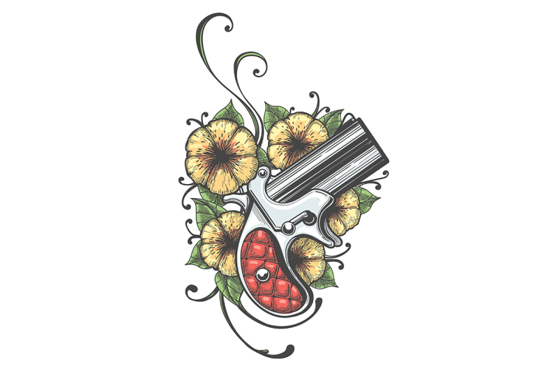 pocket-handgun-with-flowers-tattoo