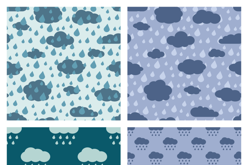 rainy-weather-vector-seamless-patterns-set