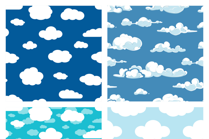 blue-sky-and-white-clouds-seamless-patterns-set
