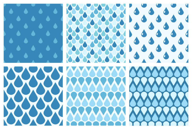 set-of-blue-vector-water-drops-seamless-patterns