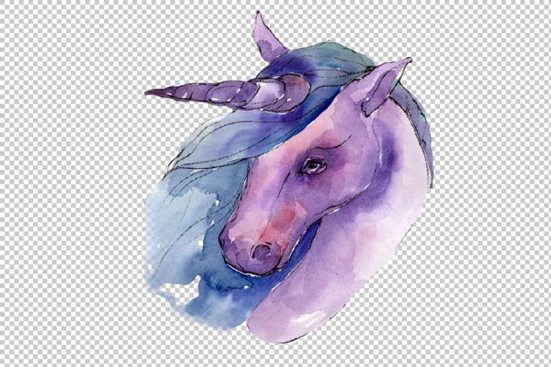 sweet-purple-unicorn-horse-png-watercolor-set