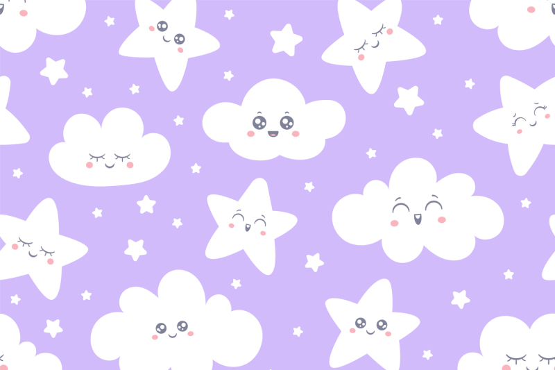 seamless-purple-smiling-stars-and-clouds-pattern-for-baby-pajamas-fabr