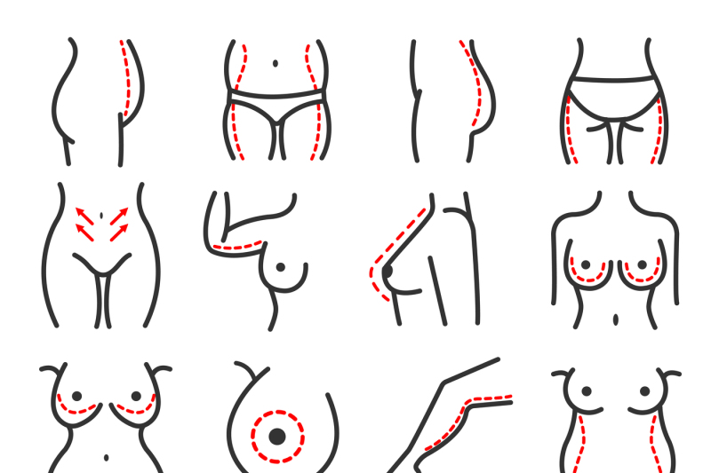 plastic-body-cosmetic-surgery-vector-line-icons-set