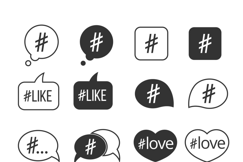 hashtag-post-social-media-vector-icons-set