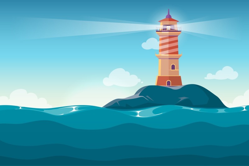 lighthouse-on-rock-stones-island-cartoon-vector-background