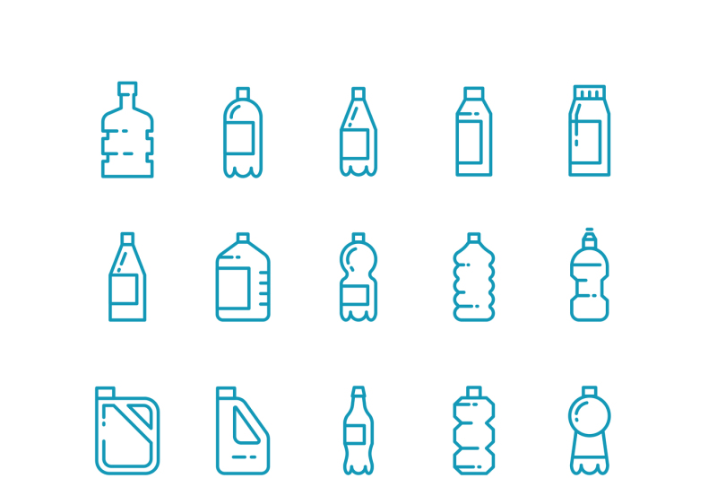 plastic-bottles-line-vector-icons-set