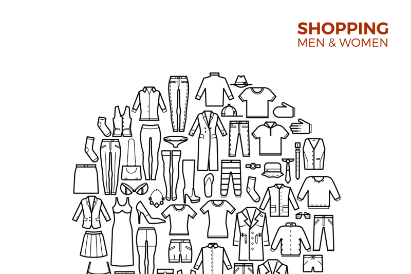 fashion-and-shopping-concept-with-clothes-thin-line-vector-icons