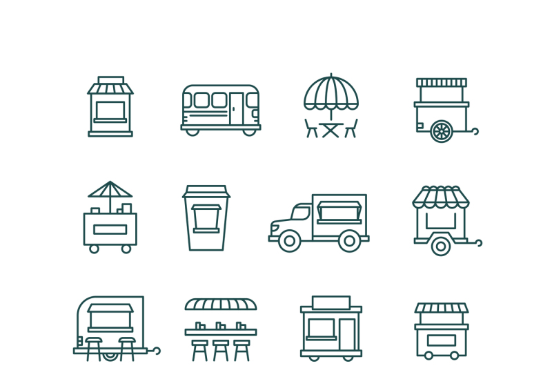 street-food-retail-truck-line-vector-icons