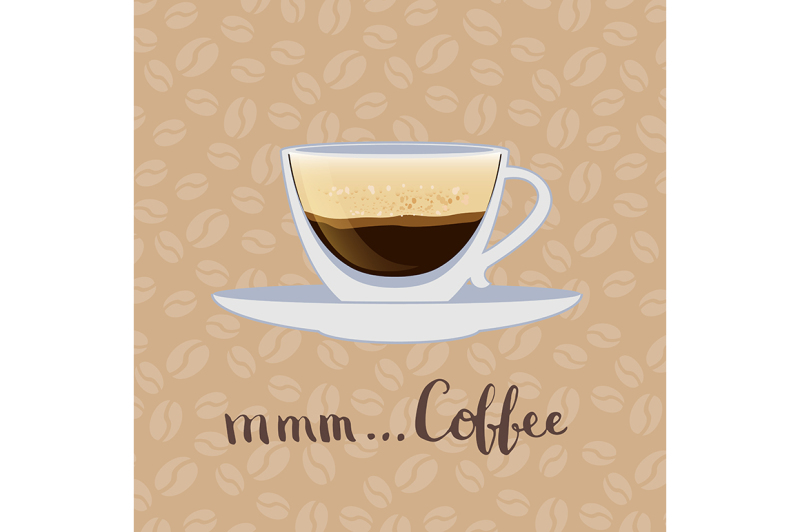 vector-coffee-cup-on-coffee-beans-background-illustration