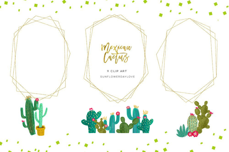 cactus-gold-geometric-frames-clipart-succulent-geometric-layout