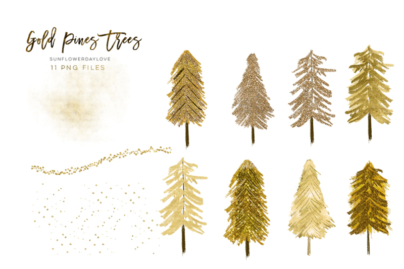 conifer-tree-clip-art-forest-scene-clip-art-golden-glitter-clip-art