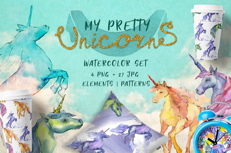 cute-unicorn-horse-png-watercolor-collection-set