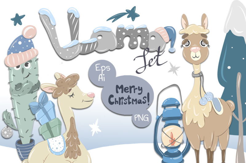 merry-christmas-llamas-vector-kit