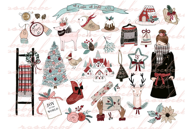 red-christmas-clipart-set