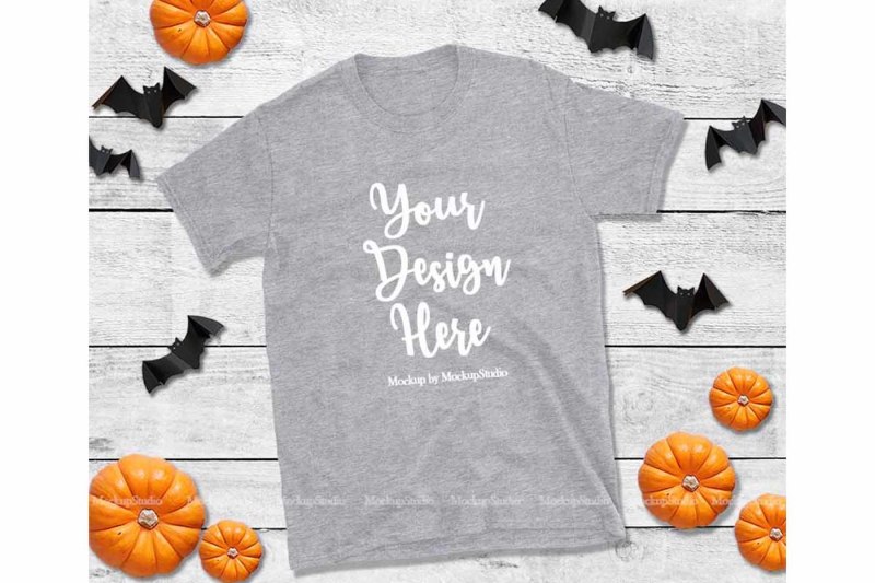 halloween-grey-t-shirt-mockup-gildan-64000-shirt-flat-lay