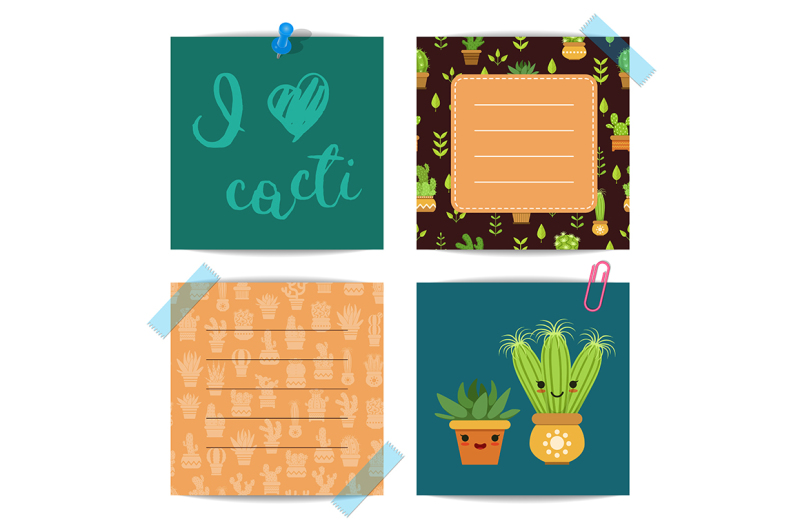vector-notes-set-with-lettering-and-cacti-elements