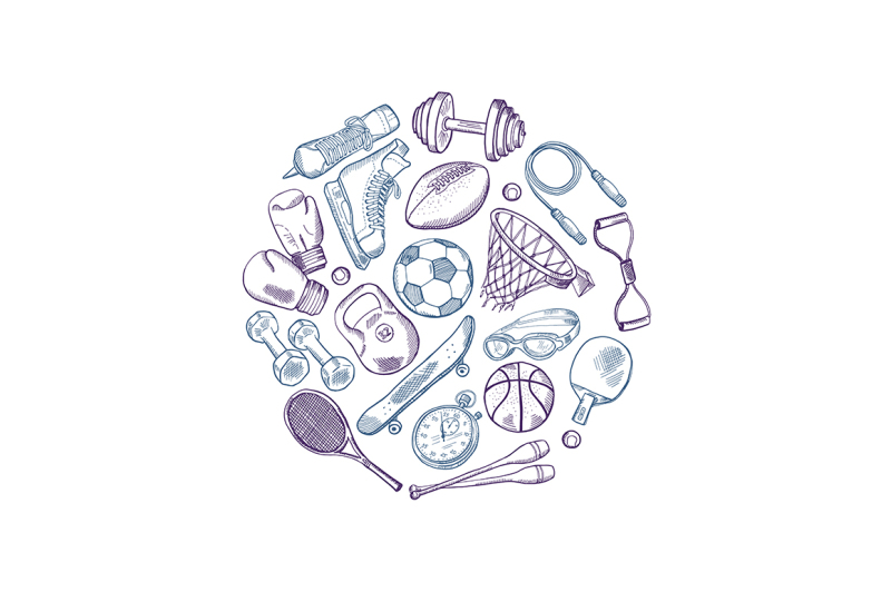 vector-hand-drawn-sports-equipment-elements