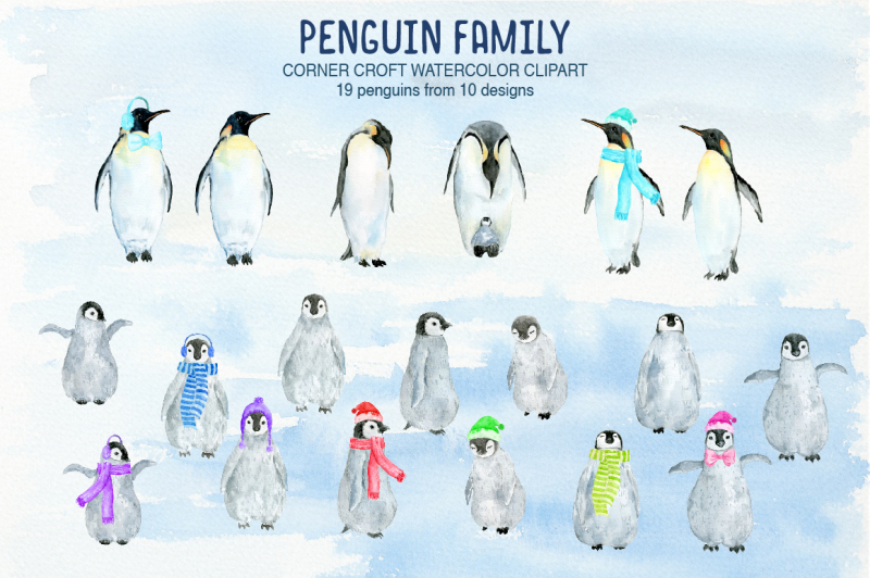 watercolor-clipart-penguin-family-for-instant-download