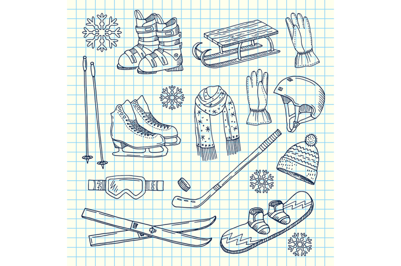 vector-hand-drawn-winter-sports-equipment-on-notebook