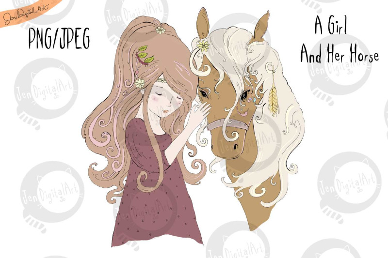 a-girl-and-her-horse-jpeg-png-clip-art-illustration
