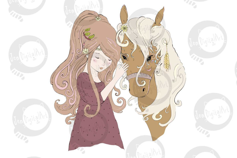 a-girl-and-her-horse-jpeg-png-clip-art-illustration