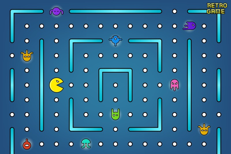 pacman-like-video-arcade-game-with-ghosts-labyrinth-and-user-interfac