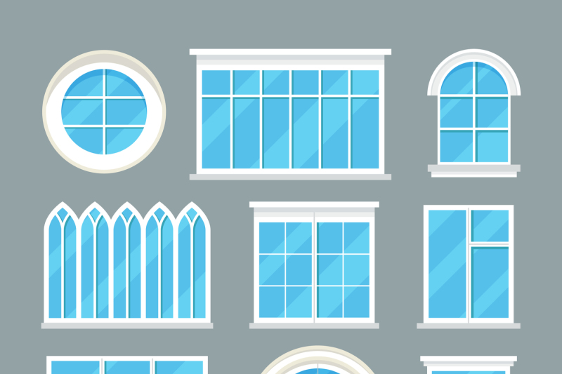 glass-home-windows-types-vector-flat-icons