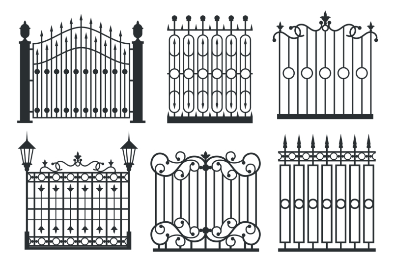 metal-iron-gates-grilles-fences-vector-set